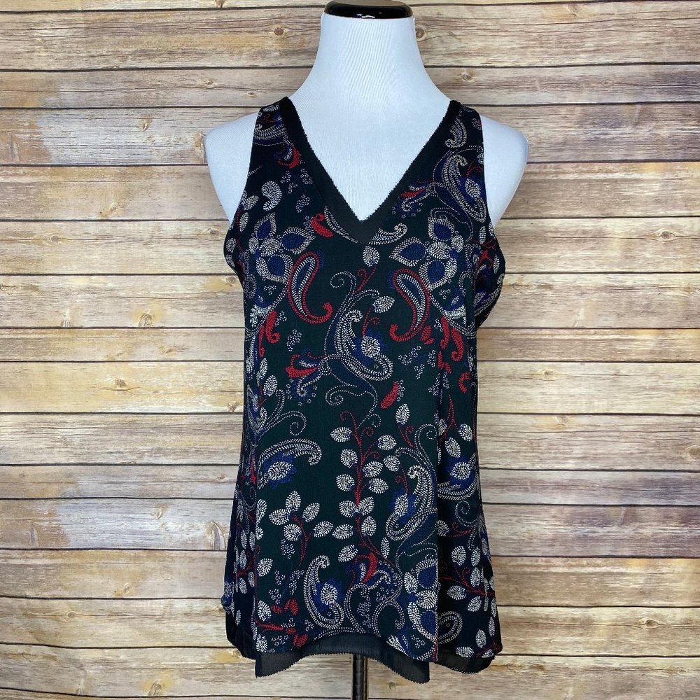 Sanctuary Double Layer V Neck Tank Black Paisley